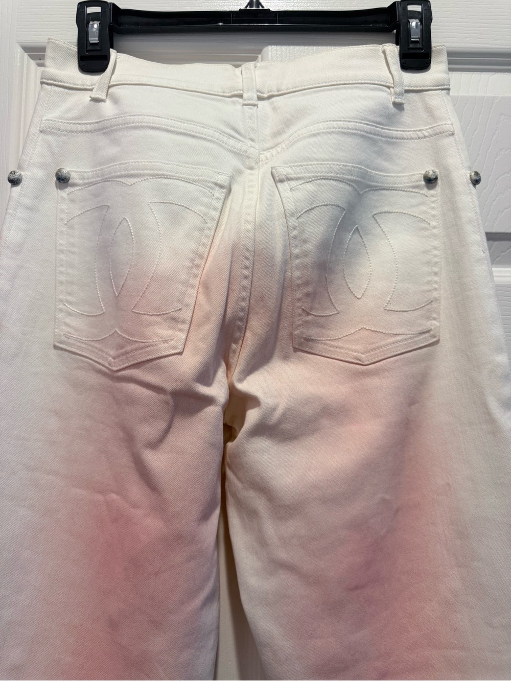 CHANEL White Embellished Straight-Leg Pants